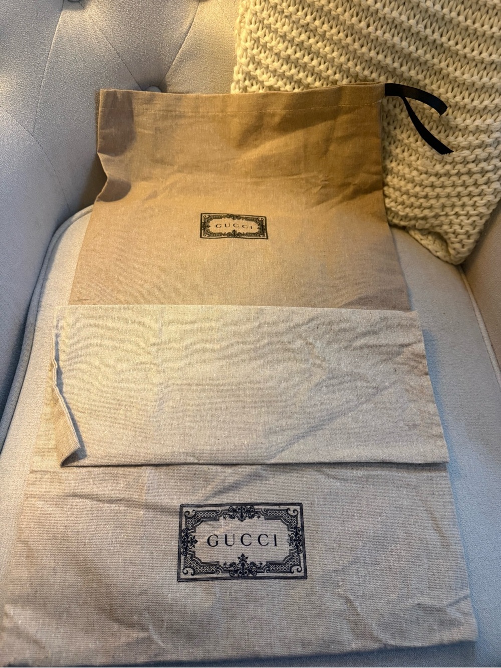Gucci Beige Canvas Dust Bags with Black Logo